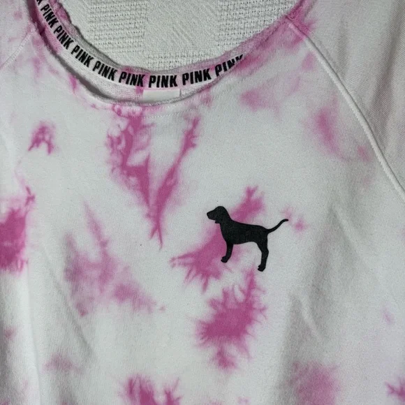 Victoria's Secret Pink Shirt Tie Dye Crew Off Shoulder Shirt Blouse Size Small - Picture 2 of 9